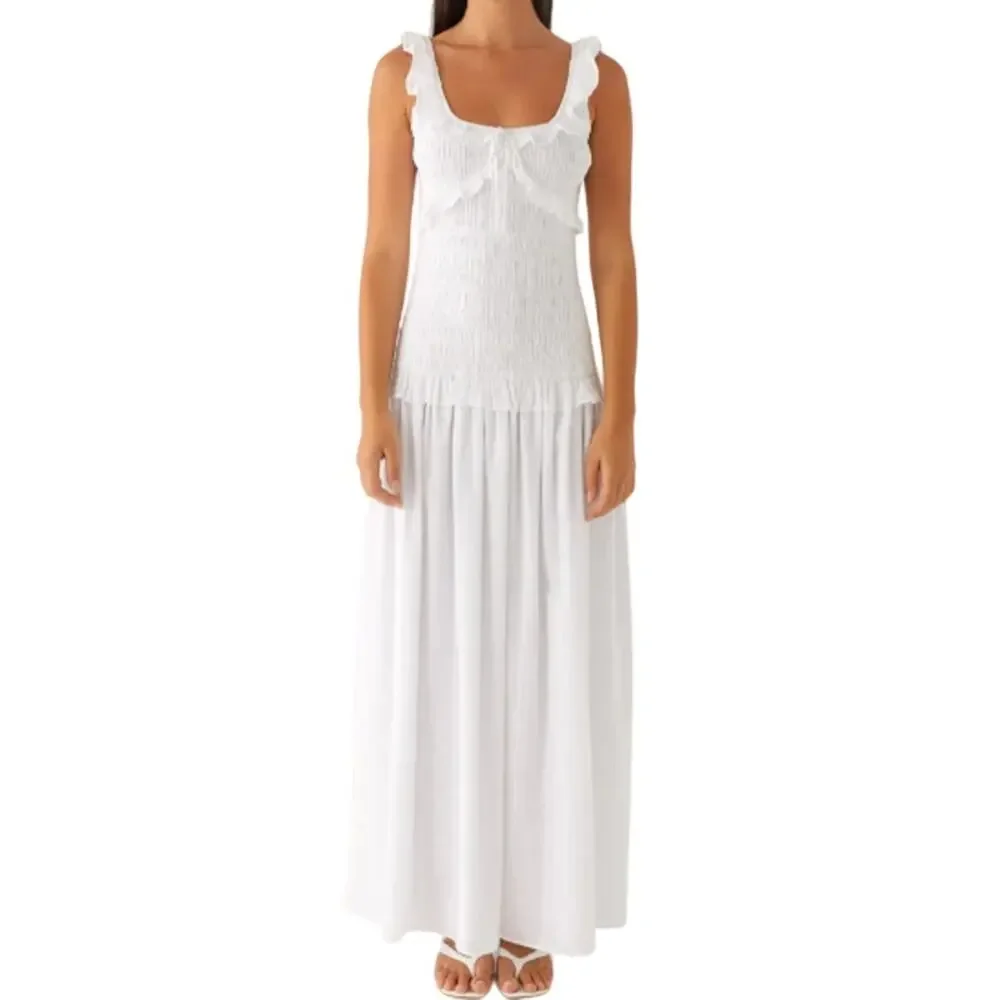 Peppermayo Women's White Westlyn Shirred Maxi Dress Size 2 - Picture 1 of 10